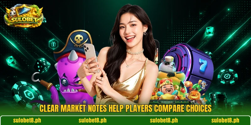 Clear market notes help players compare choices Clear market notes help players compare choices