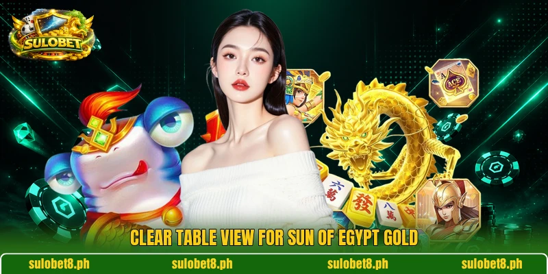 Clear table view for Sun of Egypt Gold Clear table view for Sun of Egypt Gold