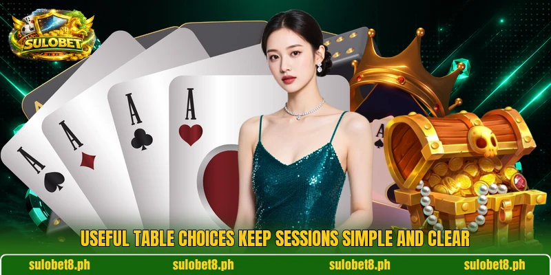Useful table choices keep sessions simple and clear Useful table choices keep sessions simple and clear